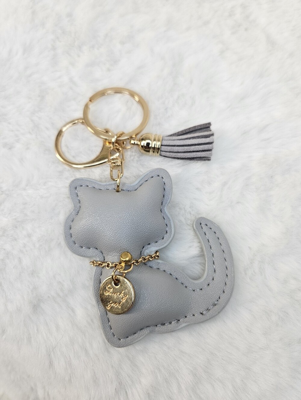 Gray Cat Keychain Charm with Tassel